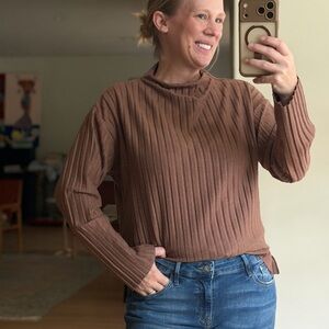 Bailey 44 Medium Chocolate Brown Ribbed Women's Shirt Sweater Top Long Sleeve